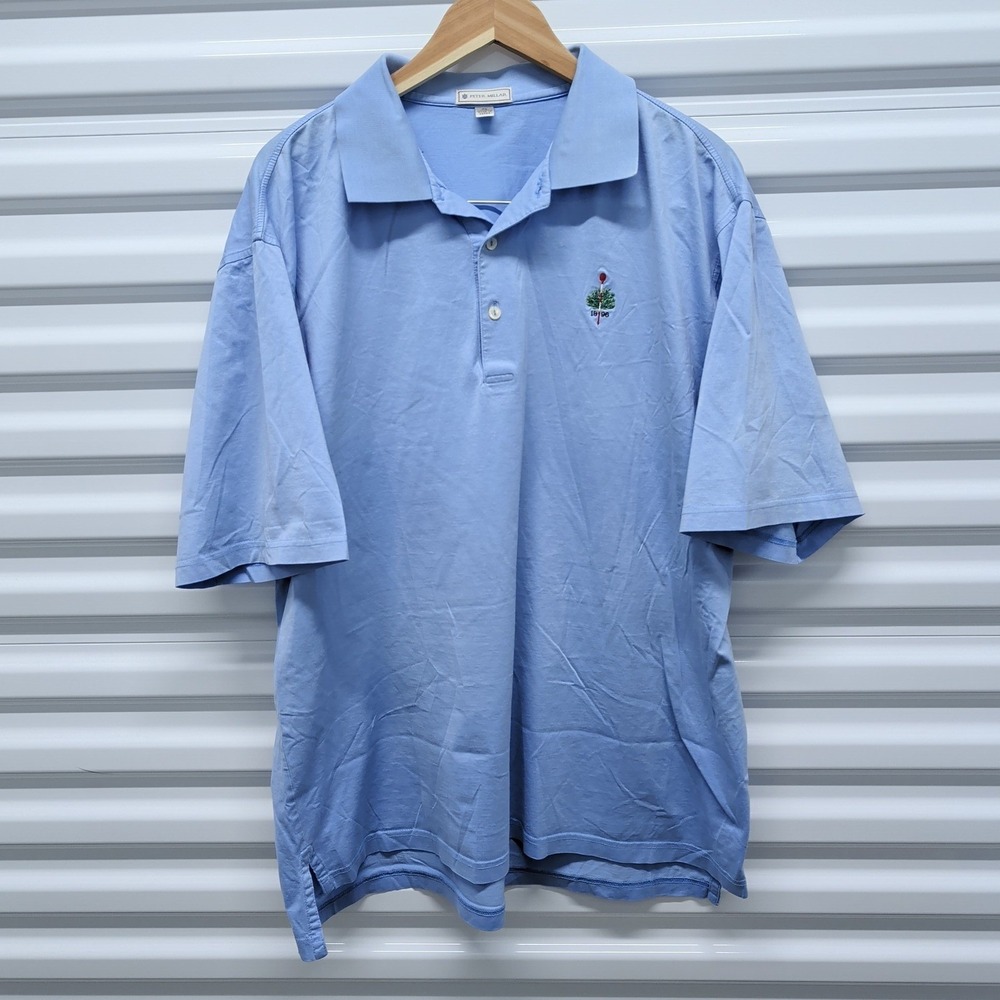 Peter Millar Polo Shirt XL Mens Blue Short Sleeve 100% Cotton 1896 Crest Logo — photo 2